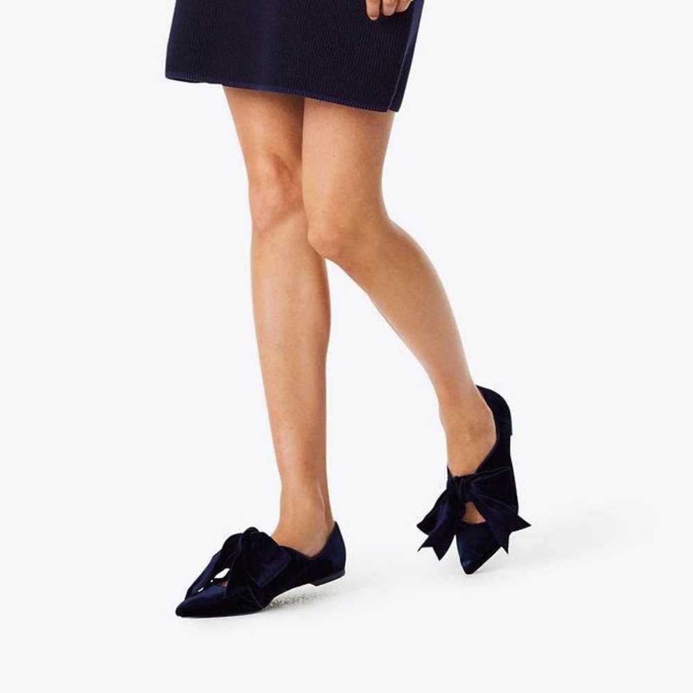 Tory Burch Navy Clara Bow Velvet Flats